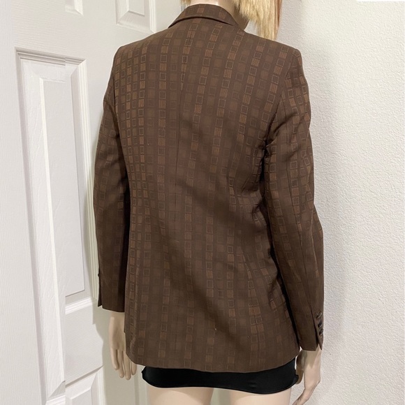Rare Vintage ESCADA Wool Blend Double Breasted Square Print Brown Blazer Size 34 - Picture 3 of 16